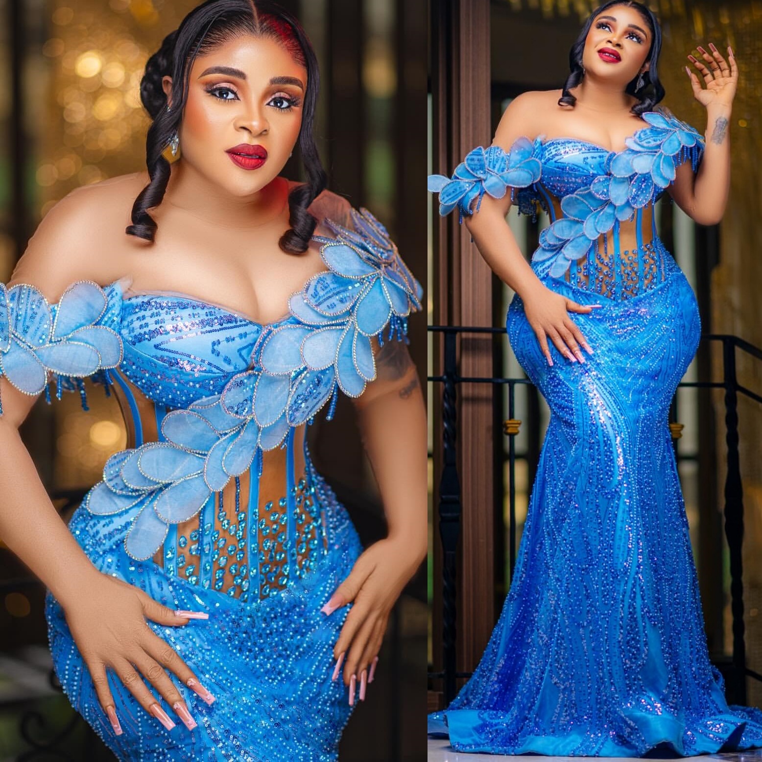 2026 Aso Ebi Blue Mermaid Prom Dresses Florals Crystals Beaded Evening Formal Party Second Birthday Engagement Reception Gowns Dress For Special Occas
