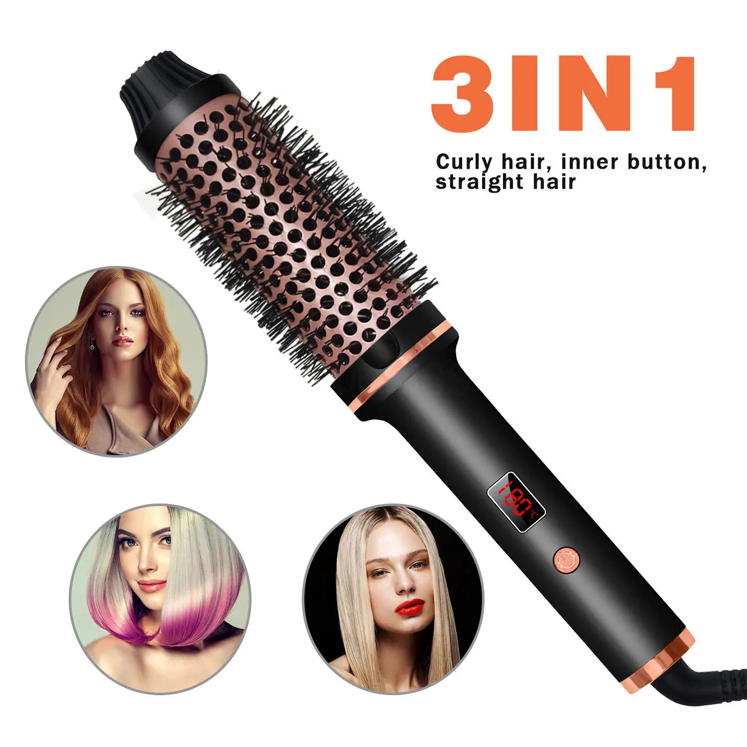 Hair Curler Rotating Brush Heat Hair Straightener Comb 450F Round Brush 2 in 1 Hair Curler Straightener Brush Women Gift 260108