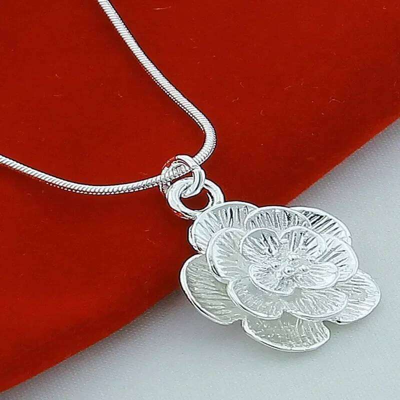 DOTEFFIL 925 Sterling Silver Rose Flower Pendant Necklace 18/20-24/26/30 Inch Snake Chain For Women Wedding Engagement Jewelry XJ260110