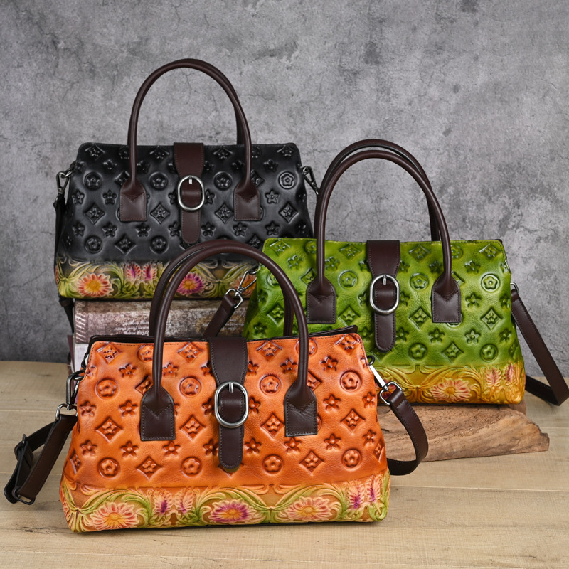 Free Shipping 2026 New Design Vintage Oriental Style Embossed Handbag Premium Light Luxury Versatile Fashion Tote Bag High Quality Mother Gift