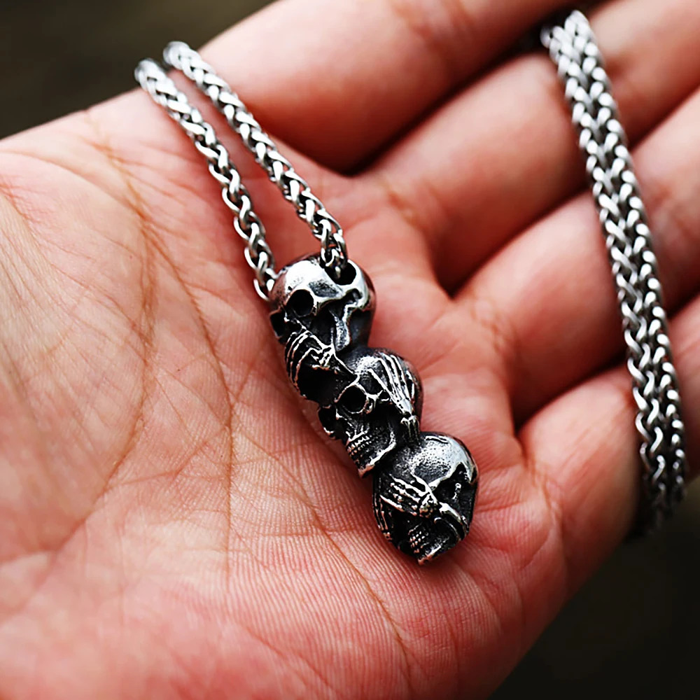 Vintage Unique Stainless Steel Black Skull Pendant Necklace For Men Women Gothic Punk Biker Fashion Jewelry Gifts Drop 260107