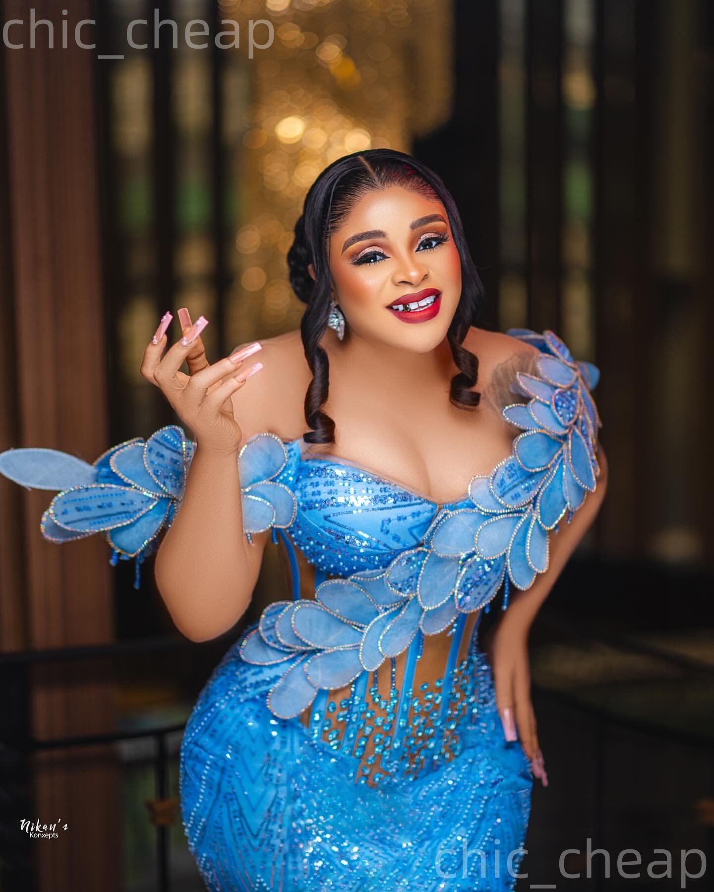 2026 Aso Ebi Blue Mermaid Prom Dresses Florals Crystals Beaded Evening Formal Party Second Birthday Engagement Reception Gowns Dress For Special Occas