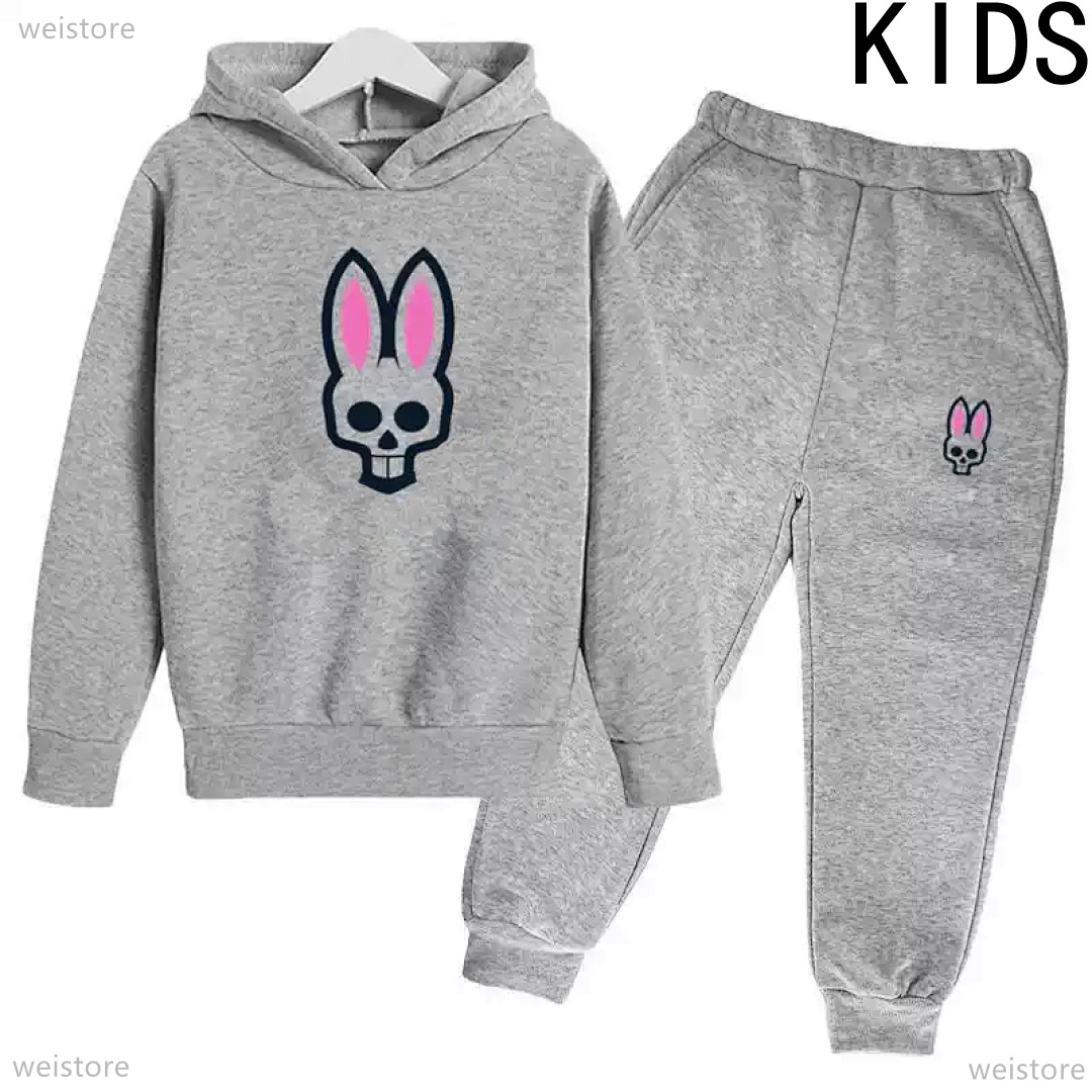 kids designer clothes Psycholys bunny Shirt Boys Hoodie Designer Skull Rabbit tracksuit girls hoody pant set USA Children Skateboard Hip Hop Y2K Pull