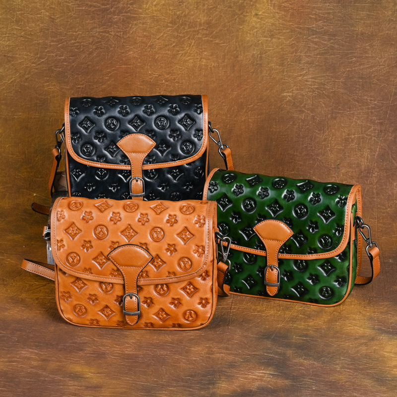 Free Shipping 2026 New Design High Quality Embossed Soft Leather Women Shoulder Bag Premium Versatile Elegant Crossbody Bag Black Green Yellowish-Brow