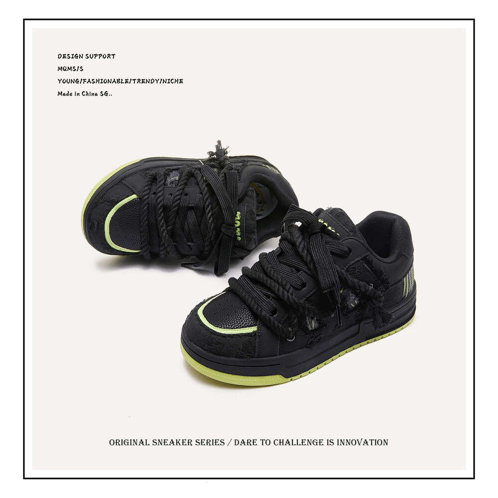 Destruction Series American Street Style Black Sneakers Unisex Couple's Board Loafers Trendy Men's Shoes