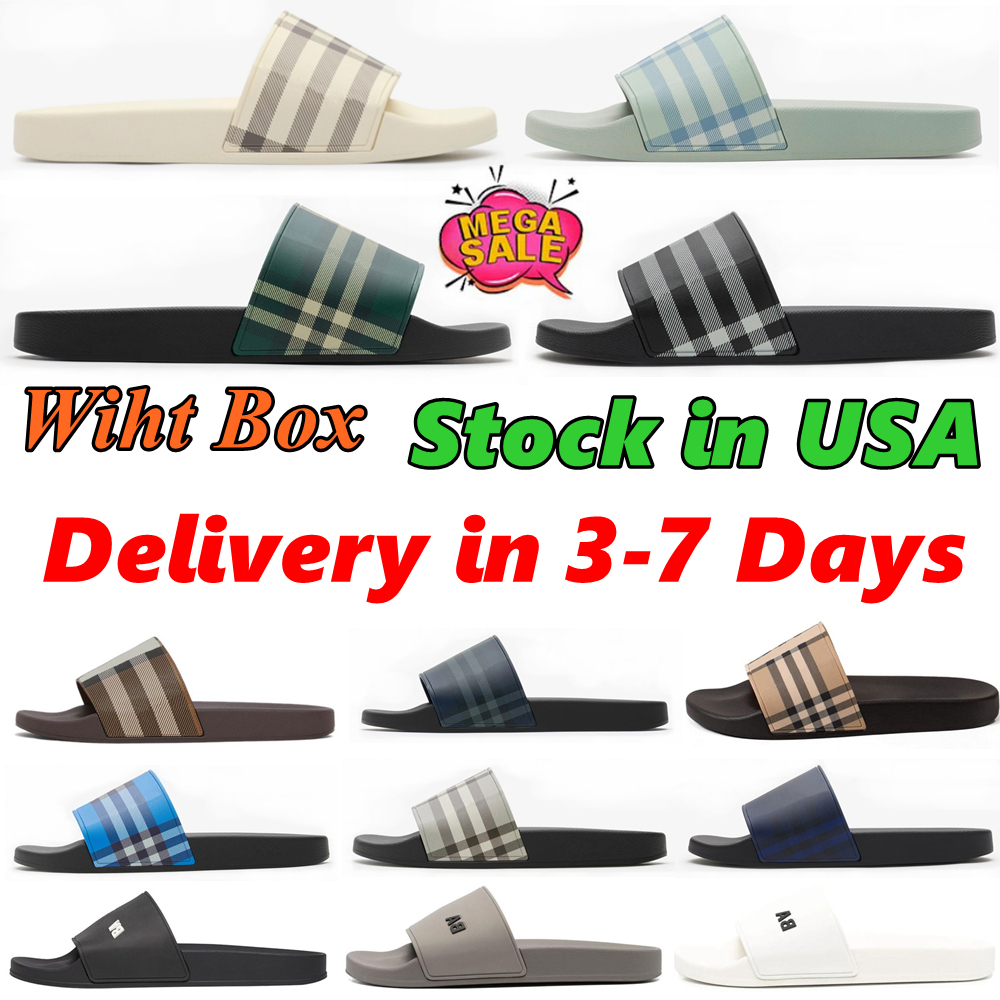2026 USA With Box Vintage Printing Tartan Slipper Sandal Casual Rubber Slide Designer Sliders Summer Outdoors Womens Mens Slides Size 35-46
