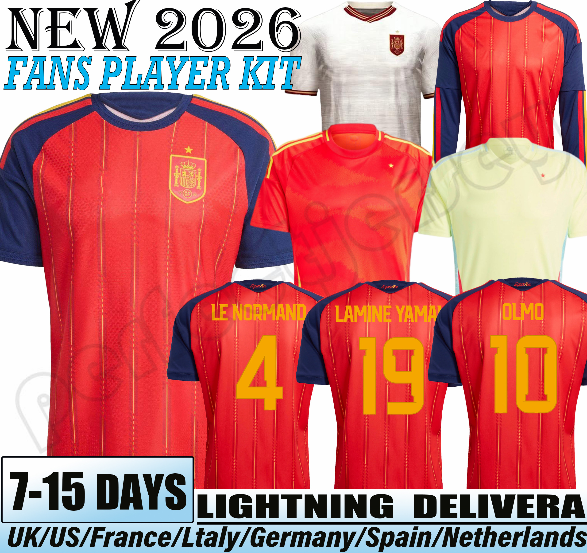 2026 Spain Football Shirt #19 Lamine Yamal WILLIAMS RODRIGO Pedri Olmo Gavi Soccer Jerseys Joselu Carvajal Ferran Zubimendi 26 27 espana Retro Jerseys Men Kids Kit