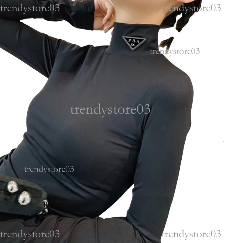 GG-P-R-A Fashion Design Womens Long Sleeve Blouses Shirts Women Blusas Sexy Slim Turtleneck Knitted Blouse Black And White Stretch T-shirt Bottoming Shirt