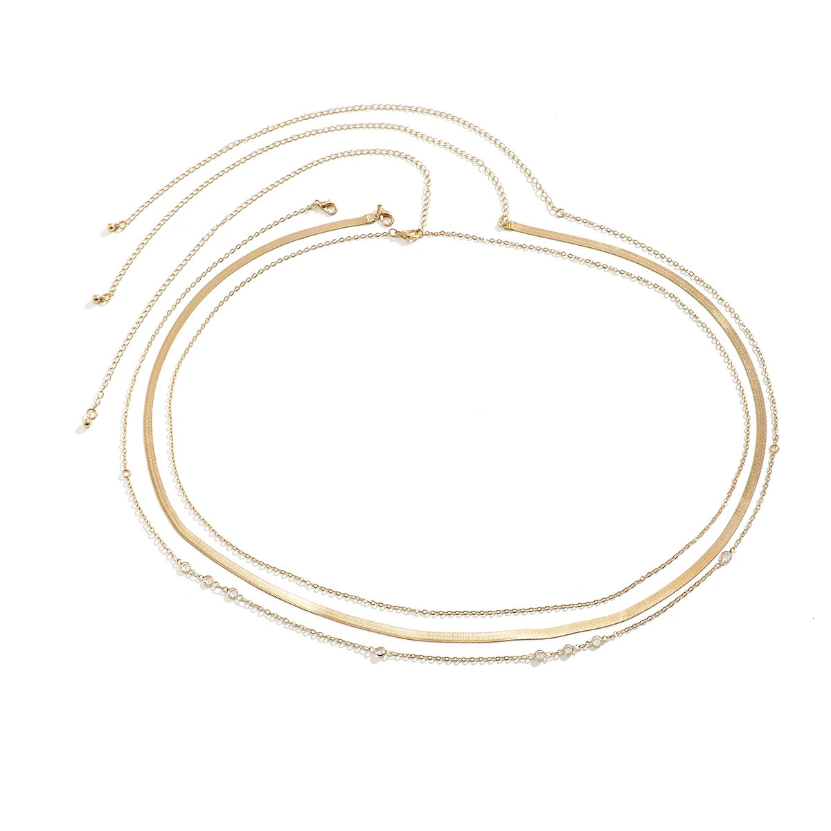 3Pcs Sexy Gold Color Flat Snake Chain Bellly Waist Chain for Women Boho Rhinestone Belt Body Jewelry Summer Bikini Accessories 260107
