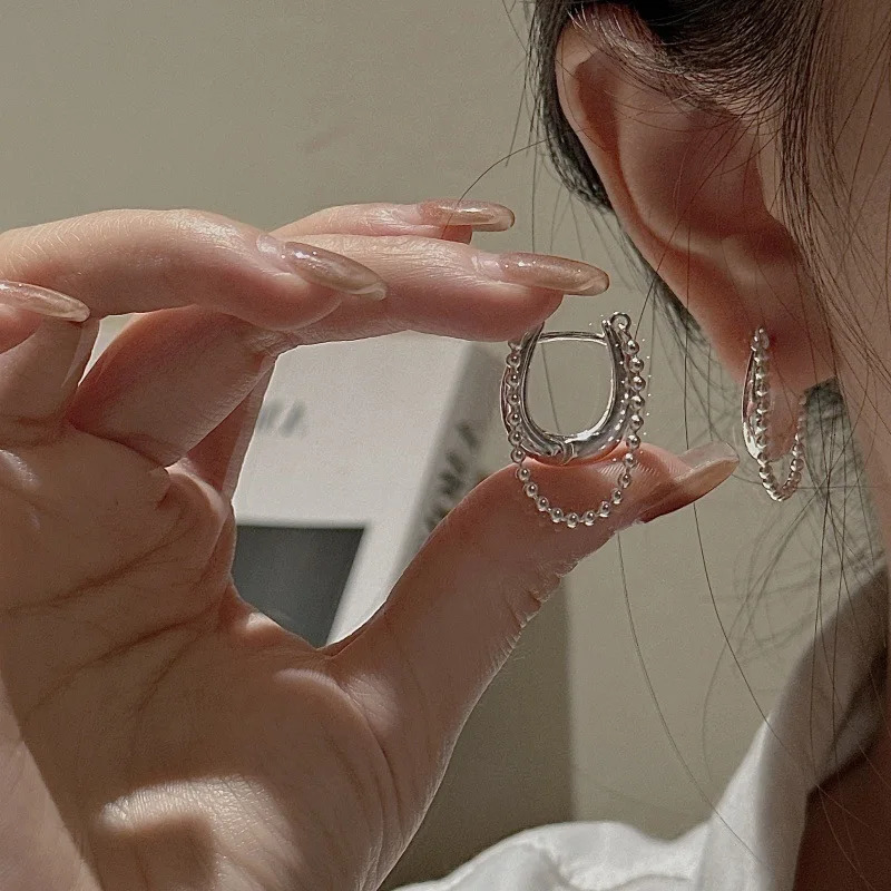 S925 Sterling Silver AB Asymmetric Heavy Industry Earrings Korean Personalized Ear Accessories 260107