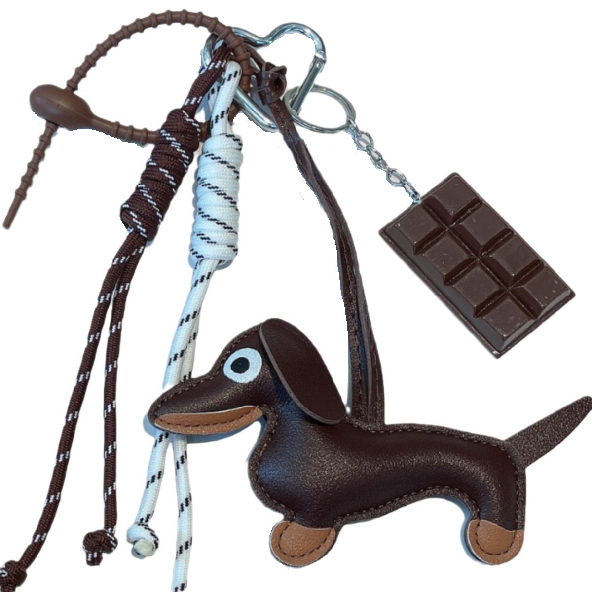 Fashionable and versatile retro sausage puppy car keychain bag pendant hanging rope chocolate woven rope accessory