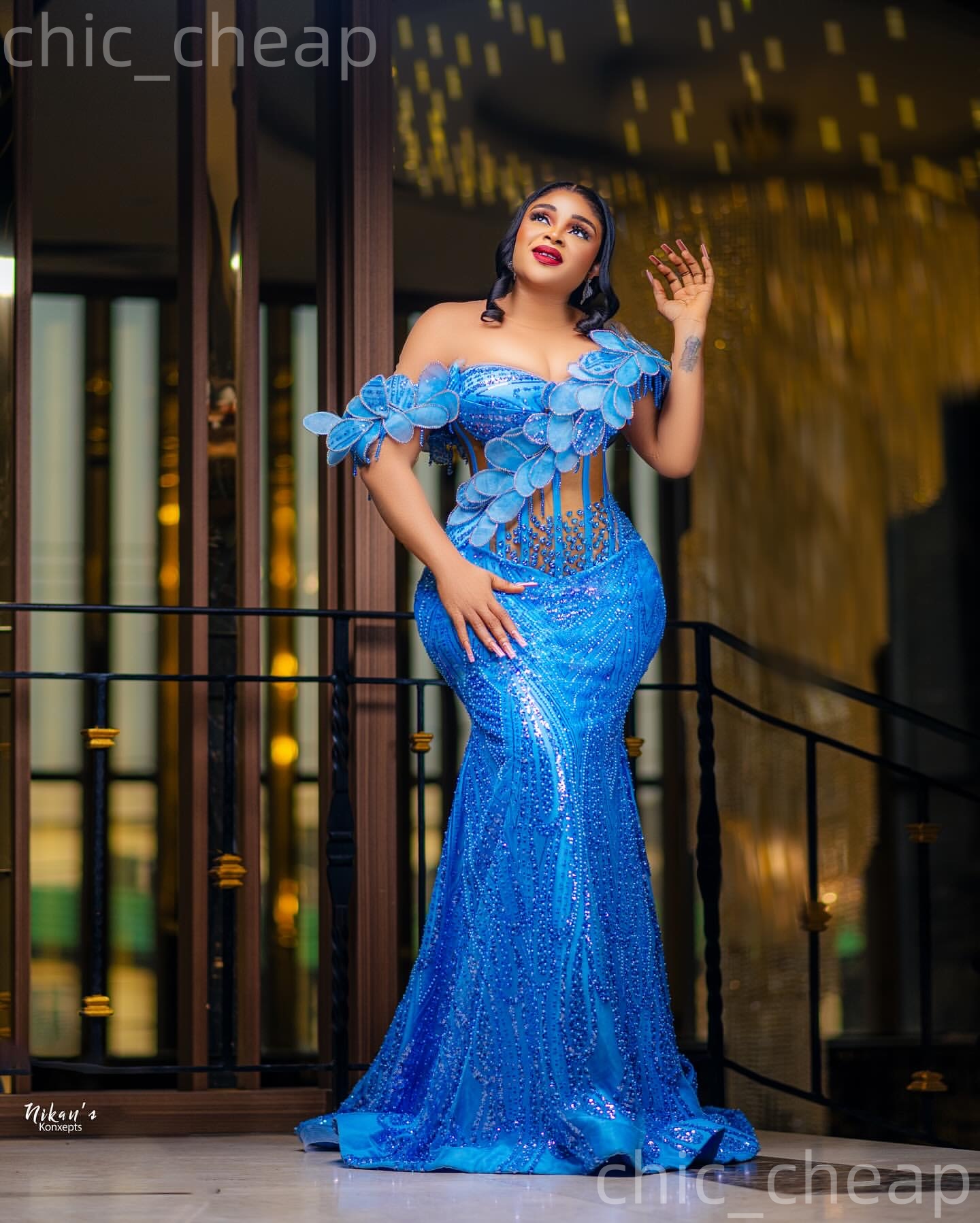 2026 Aso Ebi Blue Mermaid Prom Dresses Florals Crystals Beaded Evening Formal Party Second Birthday Engagement Reception Gowns Dress For Special Occas