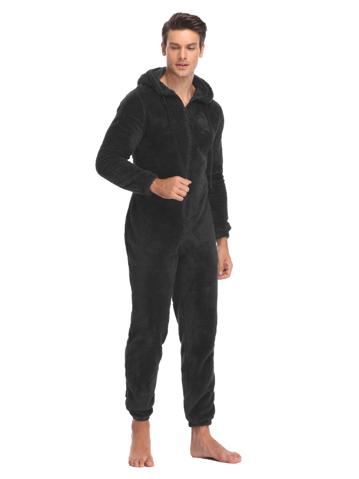 Mens Winter Warm Fluffy Teedy Fleece Pajama Onesie For Men Cozy Soft Plush Jumpsuit Romper Hooded 251231 - view 4