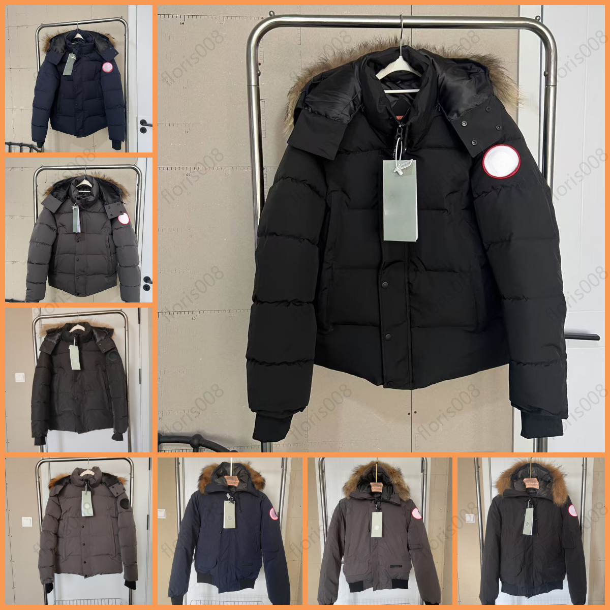 Mens puffer jacket Wolf fur collar with large pockets designer jacket Wyndham Parker hooded thickened coat Keep warm and windproof top black mark coat EU size XS-2XL