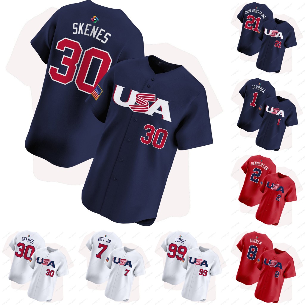 Team USA 2026 World Baseball Classic Jersey Paul Skenes Aaron Judge Bobby Witt Jr. Trea Turner Crow-Armstrong Corbin Carrolll Raleigh Schwarber Skubal Henderson