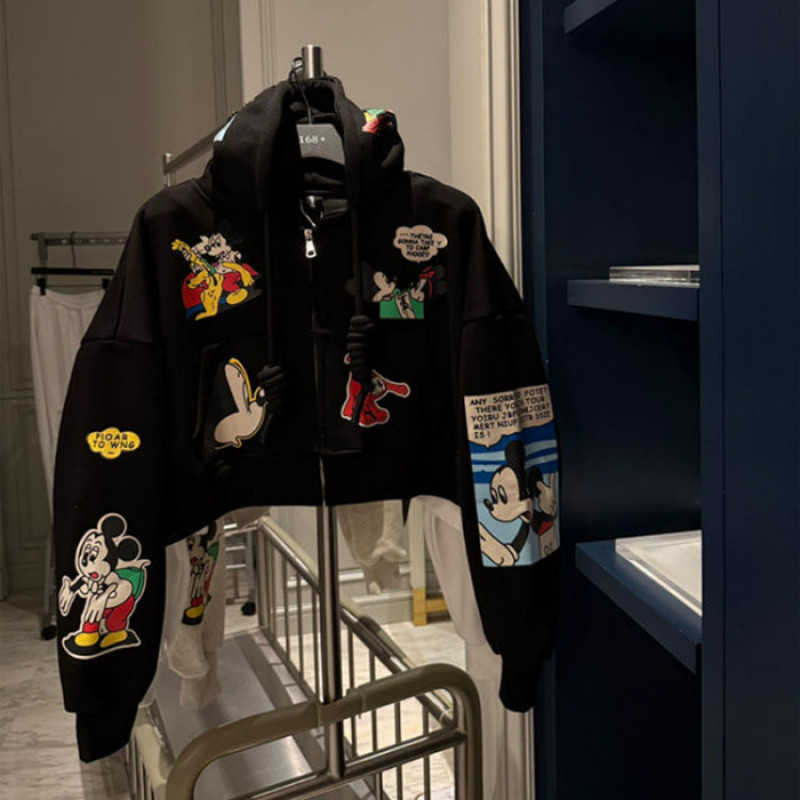 Disney Short hooded casual hoodie jacket for women, 2025 new style, bestseller, cartoon Mickey print, petite top, spring and autumn H251014