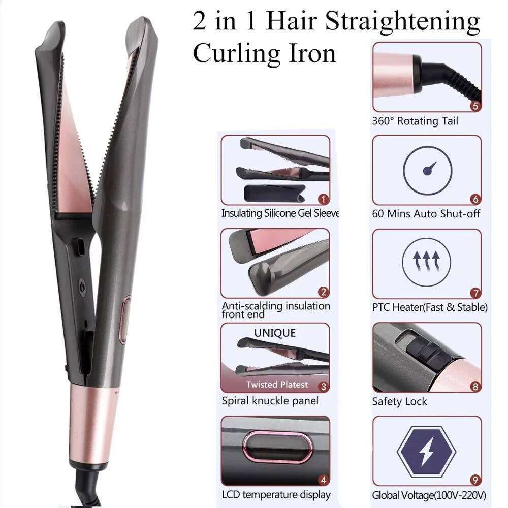 2025 New Hair Straightener Curler 2 in 1 Negative Ion Fast Heating Styling Professional Flat Iron Curling Tool Home Travel H260110