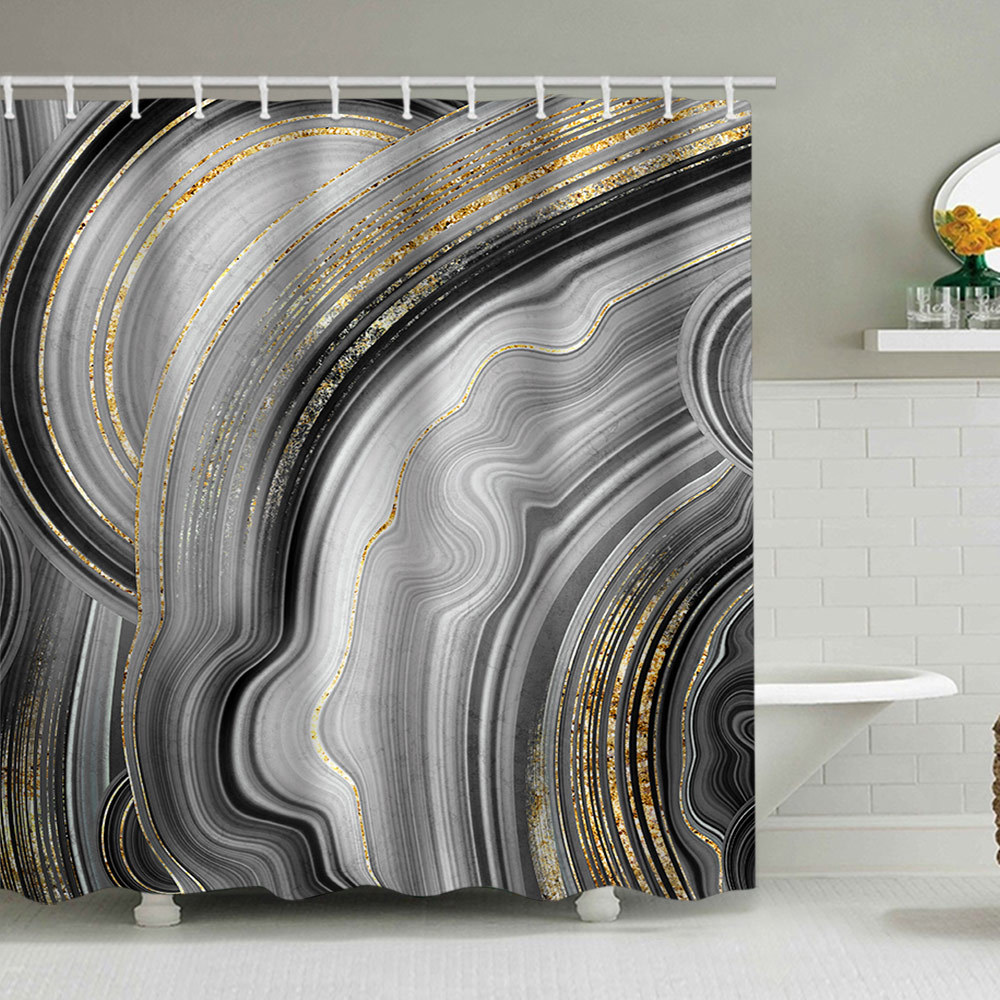 YL-38132 Custom Marble Pattern Shower Curtain, Abstract Geometric Texture, Polyester Waterproof Shower Curtain Set with Hooks