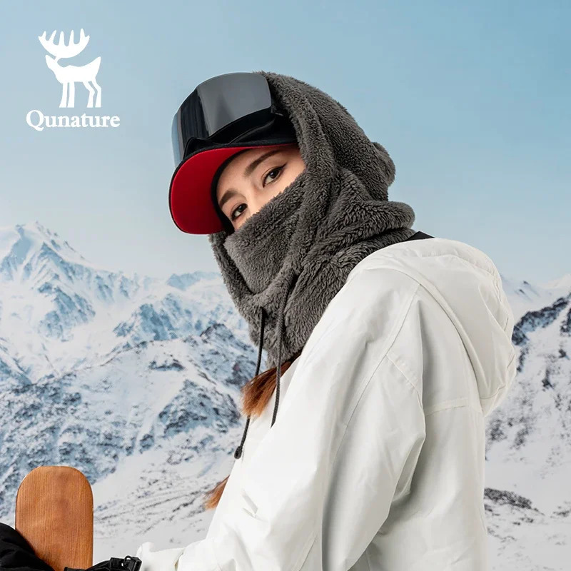 Qunature Skiing Mask Full Face Balaclava Hood Thicken Thermal Fleece Neck Protection Gaiter Winter Keep Warm Snowboarding Scarf 260107