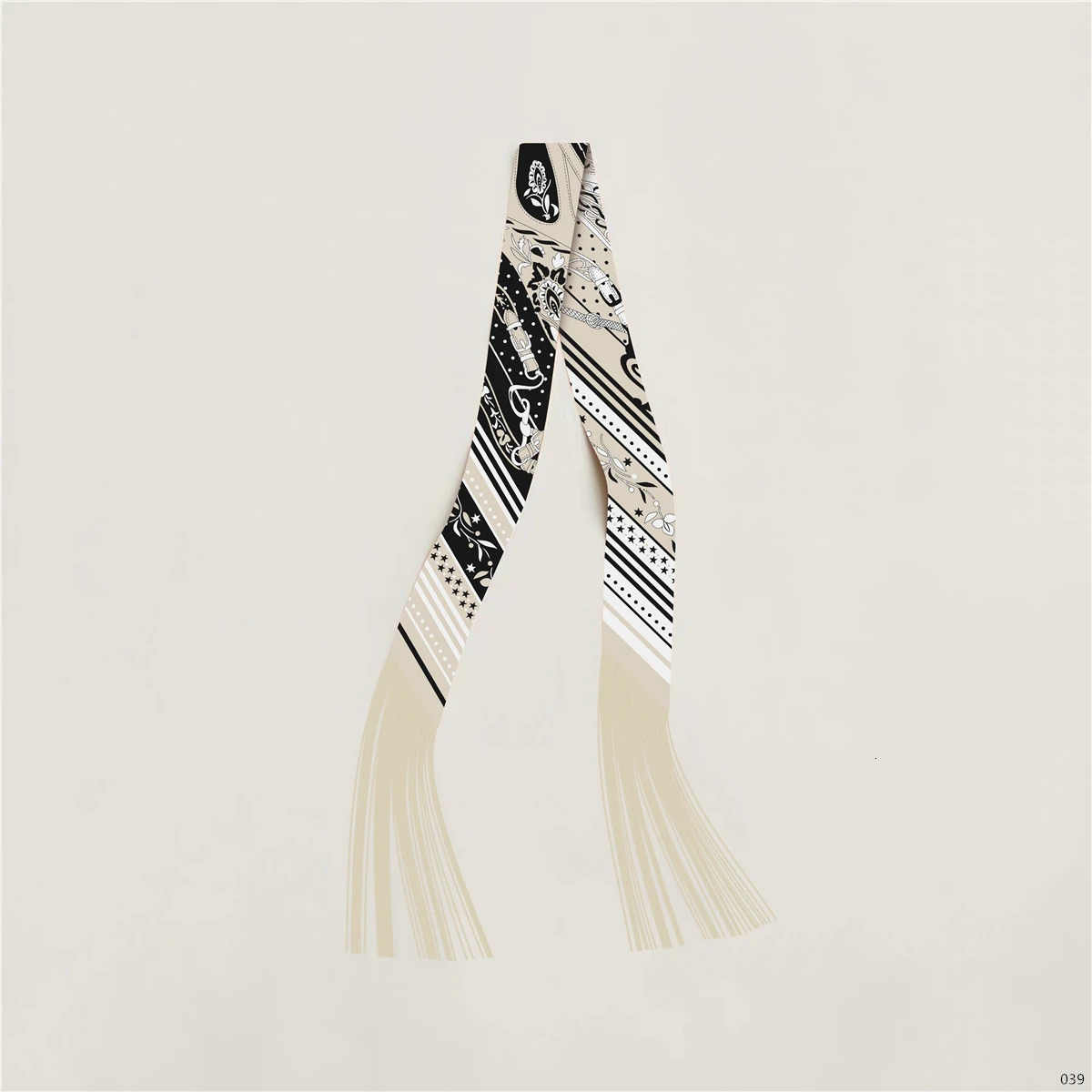 130x5cm tassel Europe Spring Cashew Nut Womens Decorative Small Silk Scarf Hair Band Binding Bag Handle Ribbon Small Scarf 260106