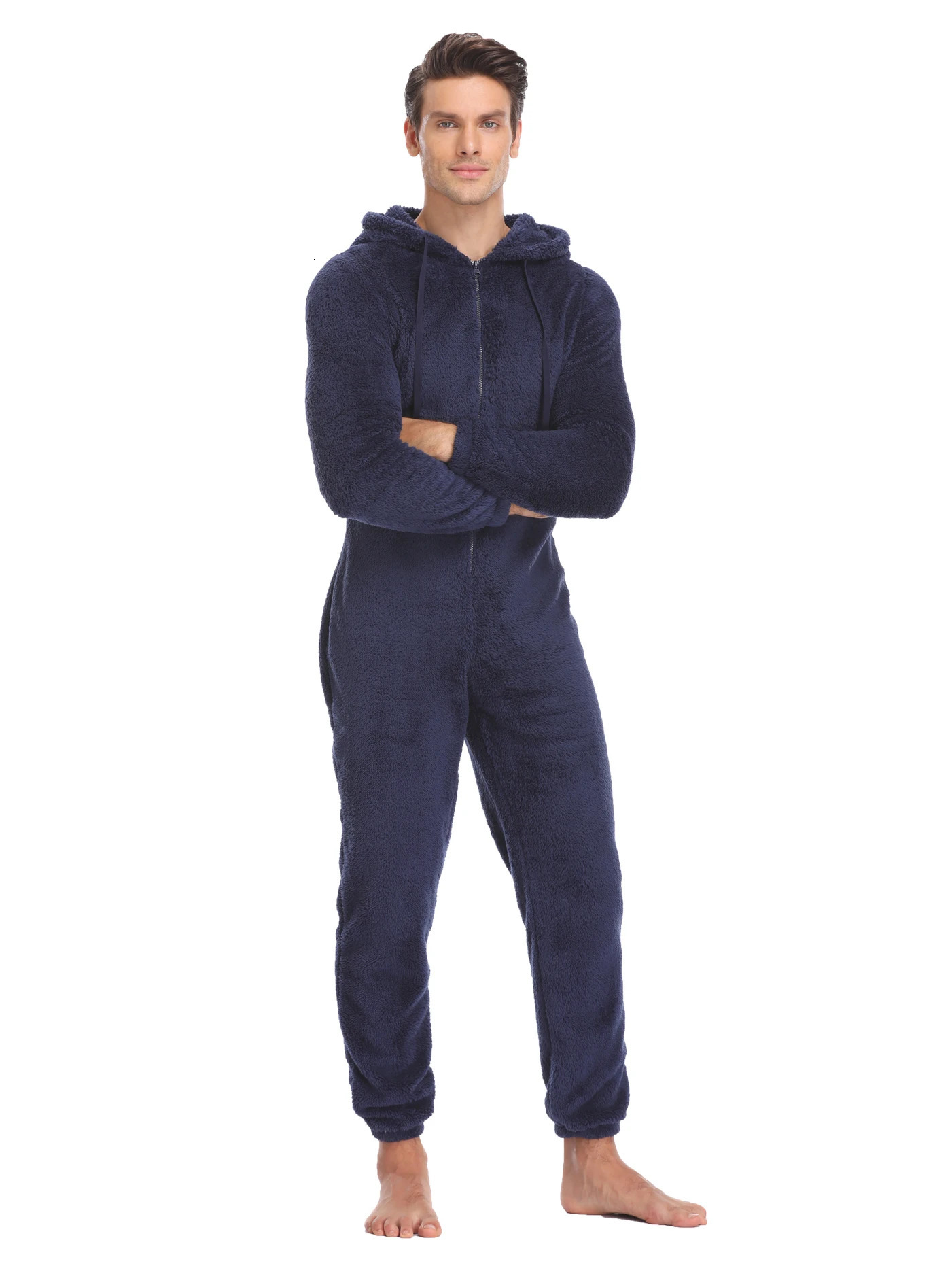 Mens Winter Warm Fluffy Teedy Fleece Pajama Onesie For Men Cozy Soft Plush Jumpsuit Romper Hooded 251231 - view 3