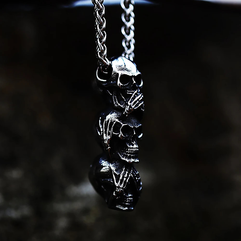 Vintage Unique Stainless Steel Black Skull Pendant Necklace For Men Women Gothic Punk Biker Fashion Jewelry Gifts Drop 260107