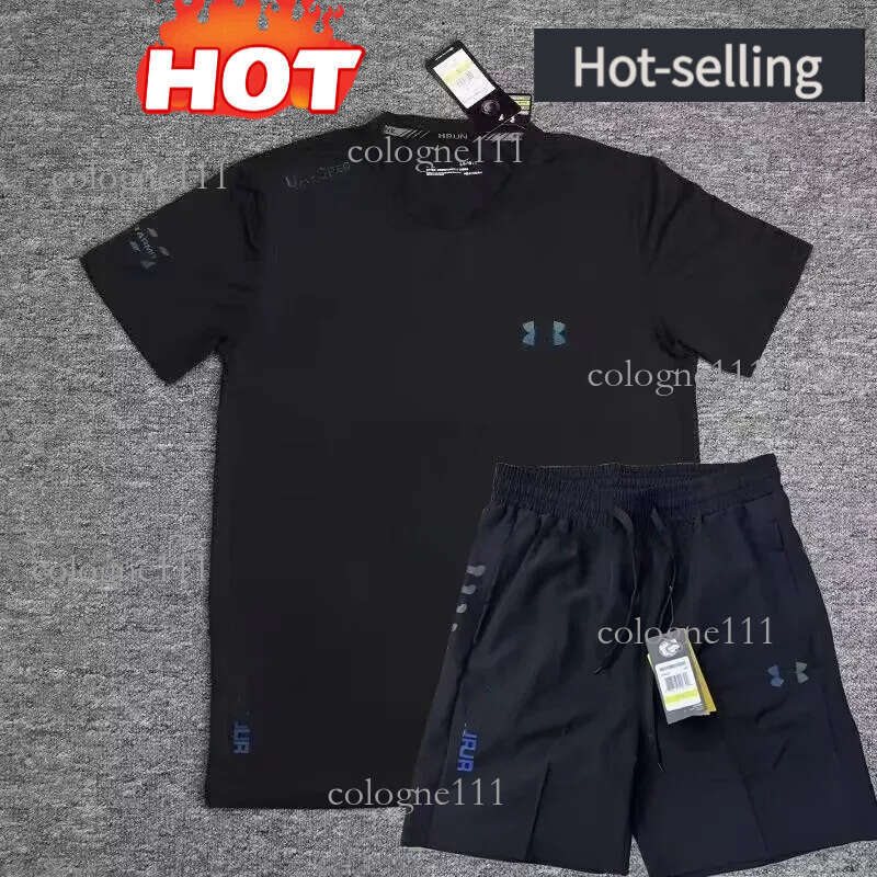 Under Amrour Mens Designer Quick Drying T-Shirt Sports Training Short Sleeve Track Field Reflective Running Fitness Tracksuit Gym Shorts Set B1e Summer tshir MeA