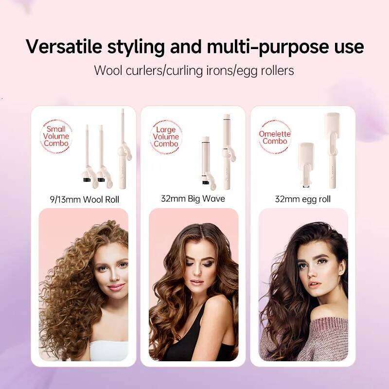 Hair Curler with Interchangeable Heads - 9mm/13mm/32mm Ceramic Barrels Curling Iron Wand Set, Multi-Size Roller Rod Styling Tool H260110