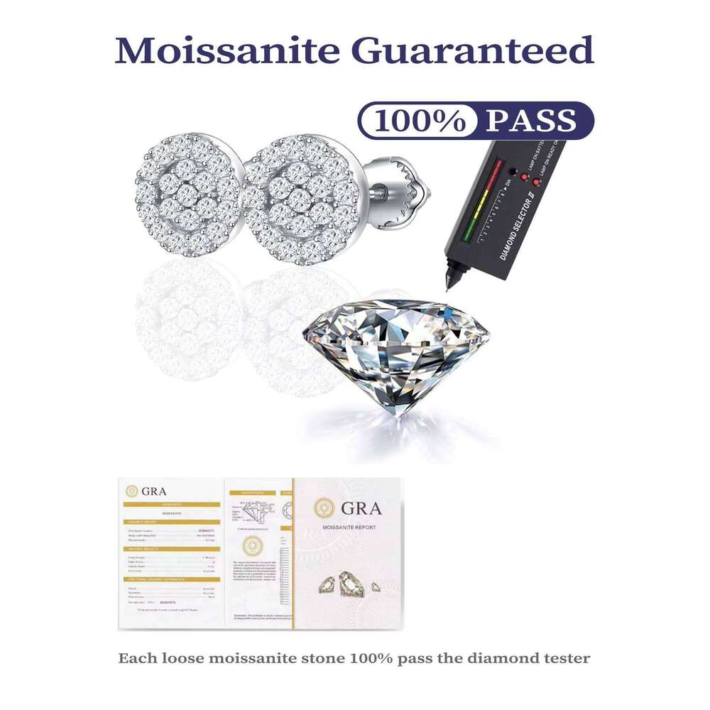 Chinese White Gold Plated 925 Sterling Silver Iced VVS Moissanite VVS Moissanite Luxury Women Men Custom Stud Earrings