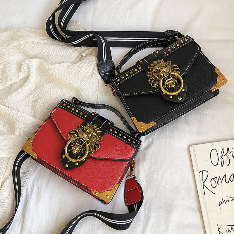 European & American Fashion Crossbody Bag Retro Lion Head Studded Handbag Women's Shoulder Bag