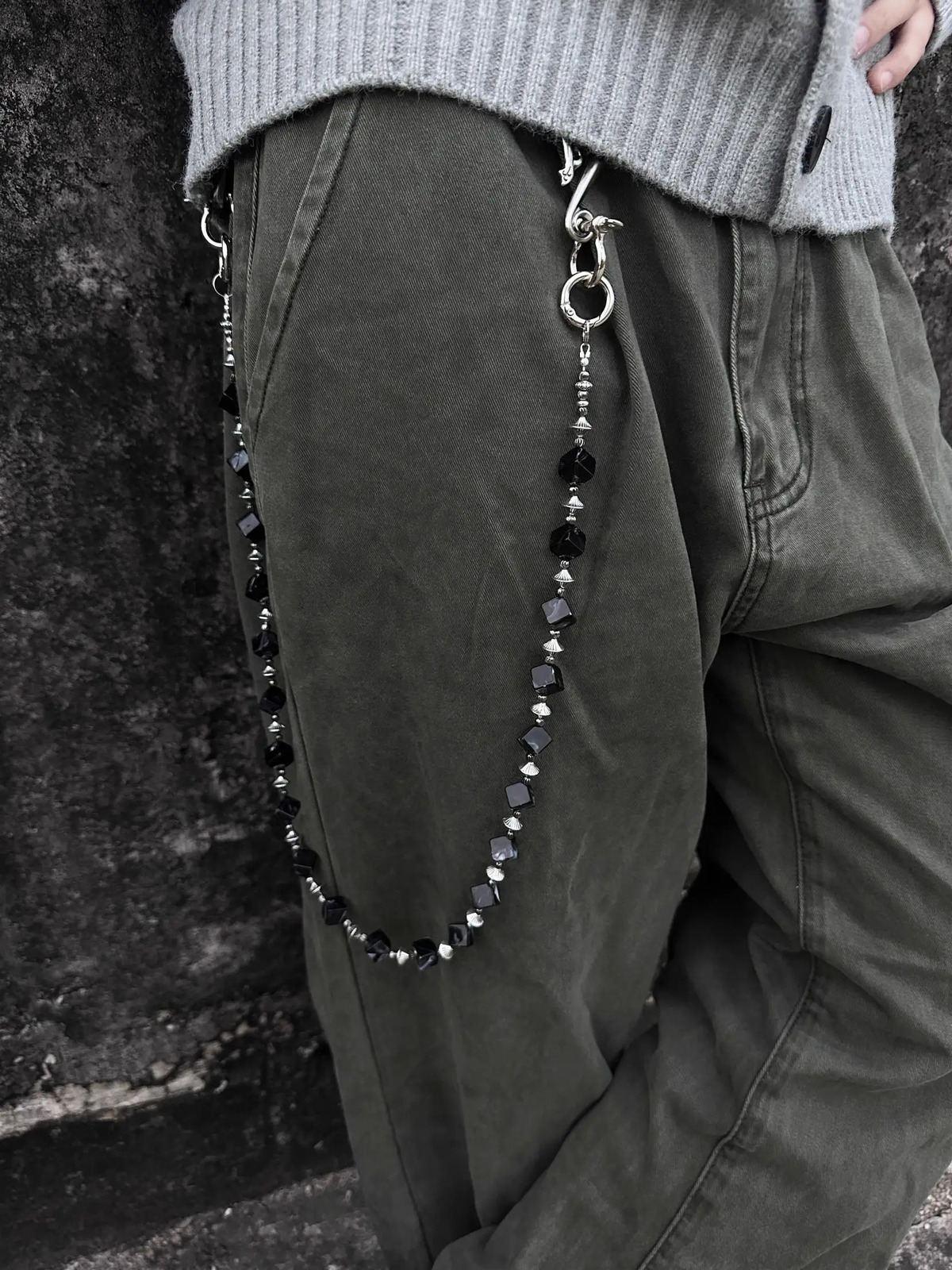 Original KGSC ink smudge acrylic black bead American cleanfit pants chain vintage retro style jeans 260107