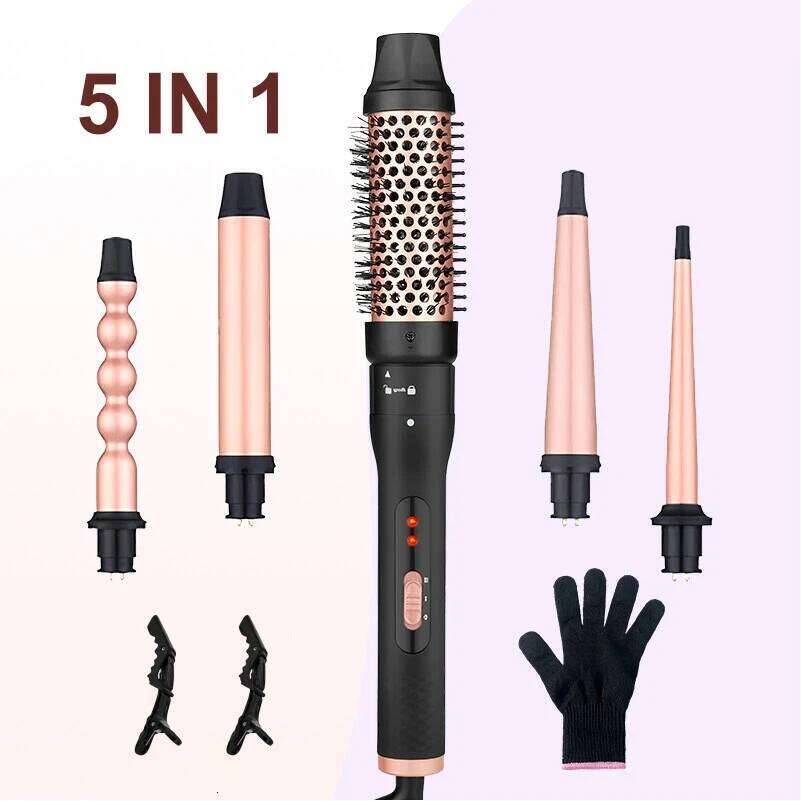 5-in-1 Wand Curling Iron Set, Hair Styling Tools with Thermal Brush and 4 Interchangeable Barrels from to 1 1/2 inch, Fast H260110