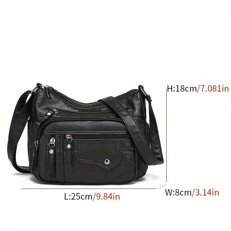 Ladies Bag Fashion Multi Zip Crossbody Pocket Stitching Soft Vegan Leather Shoulder Handbag Purse 260109