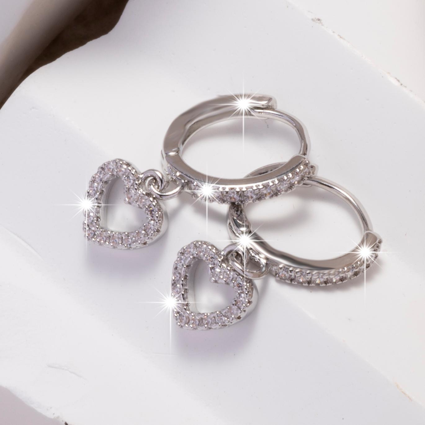 Luxury Brand Designer Jewelry Eco-Friendly Electroplated Passable European And American New Retro Heart-Shaped Pendant Ring-Shaped Zircon 16K Gold Ear - view 8