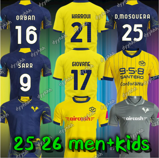 New 25 26 Hellas Verona FC men Soccer Jerseys ORBAN SERDAR D.MOSQUERA AJAYI AL BRADARICSARR MUSRATI BERNEDE YELLU 2025 2026 Mens kids Kit Football Shirts