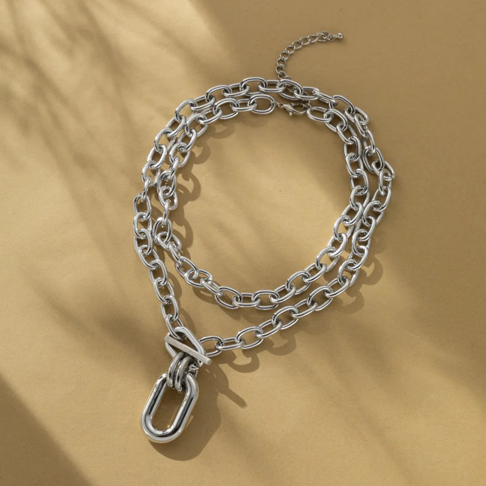 Metal Thick Chains Big Elliptical Pendant Necklace for Women Trendy Charms Ladies Collar On Neck Accessories Fashion Jewelry 260109