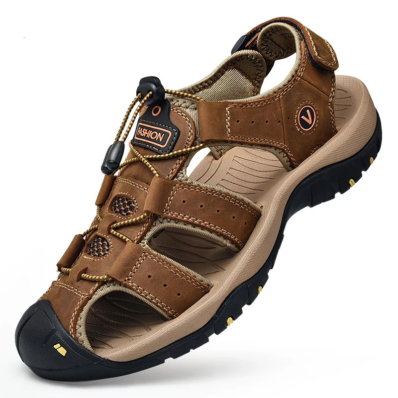 Summer Men Sandals Genuine Leather Mens Casual Shoes Outdoor Men Leather Sandals for Men Beach Shoes Roman Shoes Plus Size 38-48 260107
