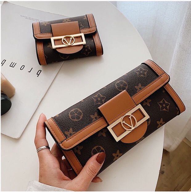 Free Shipping 2026s New Fashion Print Design Women's Wallet Trendy Versatile Portable Coin Purse Multi Card Slots Large Capacity Brown Yellow Lon