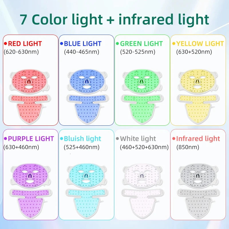7 Colors Infrared LED Face Mask and Neck Red Light Therapy Anti Aging Wrinkle Acne Pore Oil Control Skin Tighten Whiten 260104