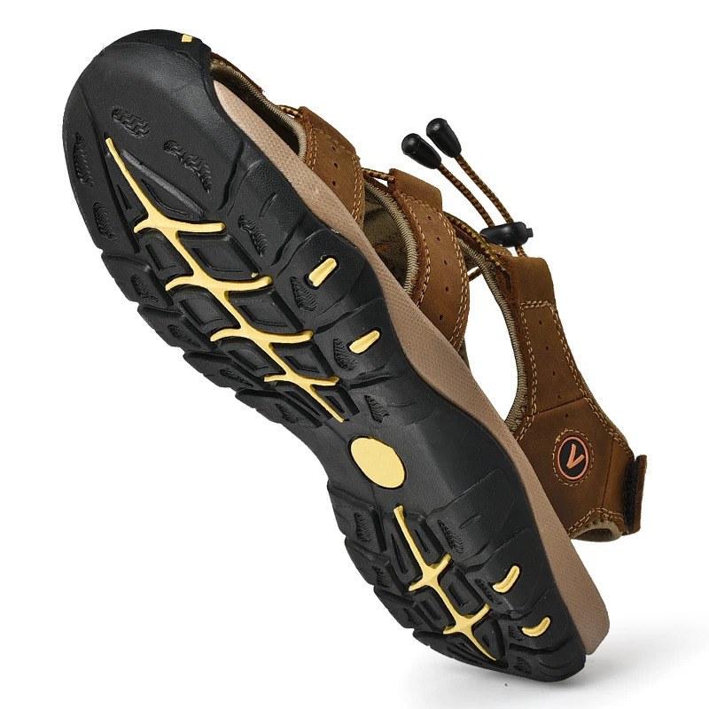 Summer Men Sandals Genuine Leather Mens Casual Shoes Outdoor Men Leather Sandals for Men Beach Shoes Roman Shoes Plus Size 38-48 260107