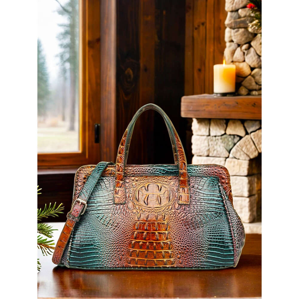 European and American Retro Middle Eastern Cross-Border Amazon Independent Station Handheld Crossbody Women's Bag Multi-Color Crocodile Pattern B