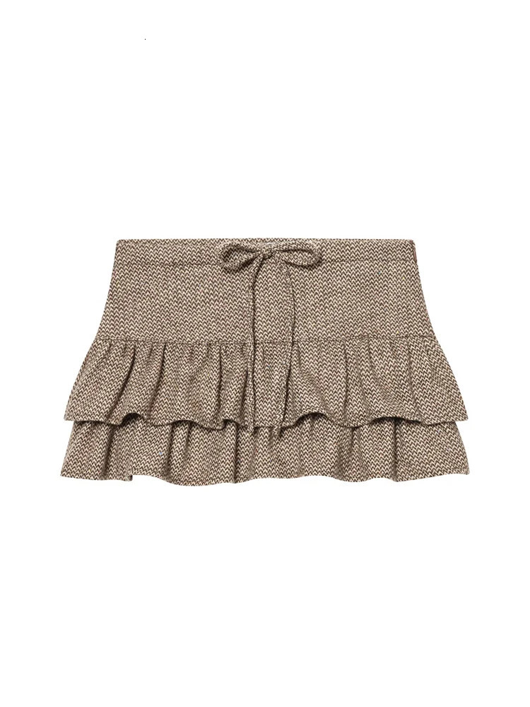 TFMLN Fall Winter Women Mini Skirt Set Fashion Stand Collar Simple Jackets Chic Tierred Bow Short Vintage Streetwear 251231