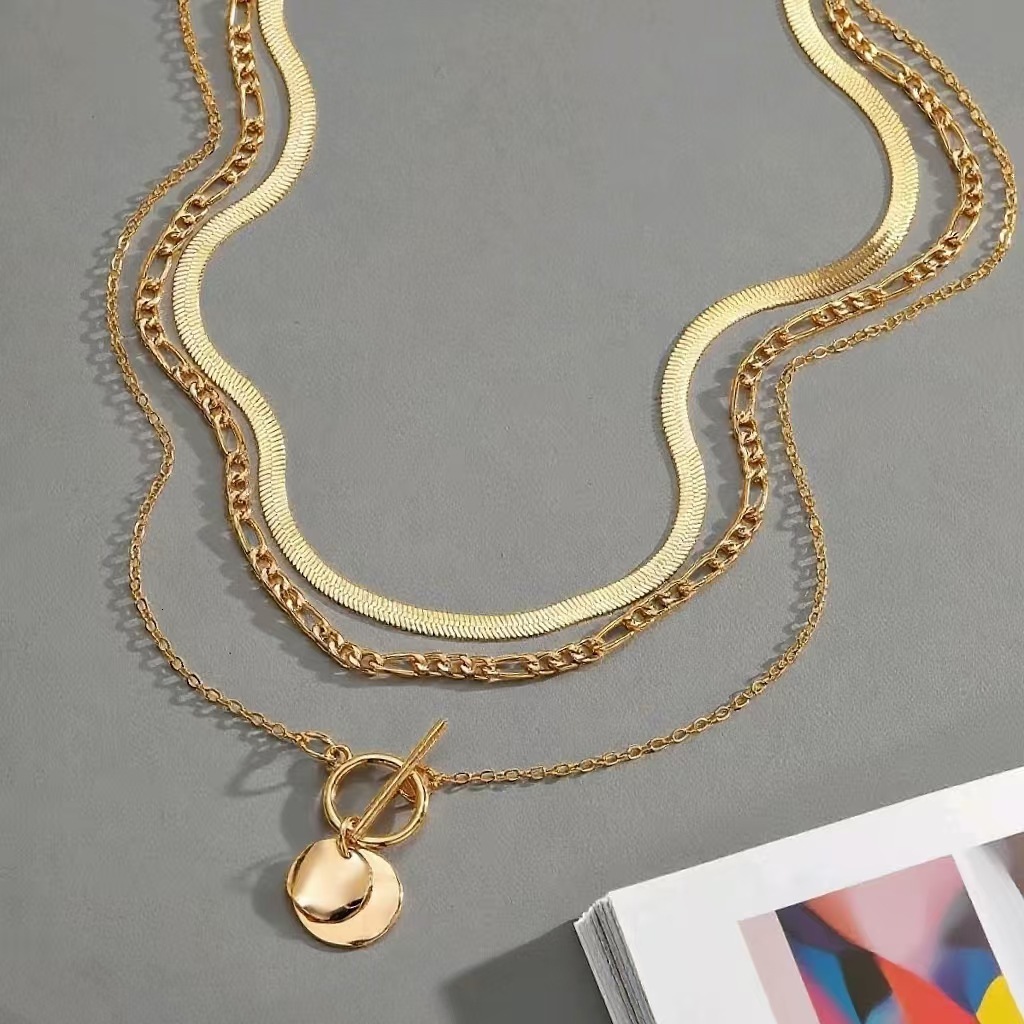 Luxury Brand Designer Jewelry European And American Hot-Selling Jewelry Coin Snake Bone Chain Three-Layer Necklace For Women Vintage Multi-Layer Coin 
