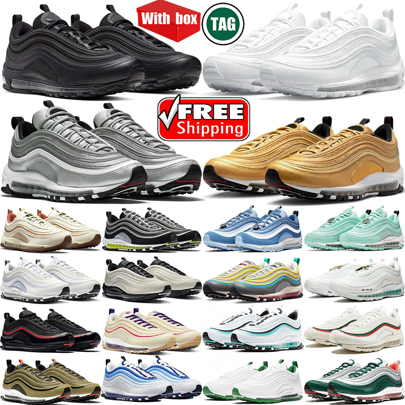 Free Shipping with box 97s designer running shoes men women triple black white Jesus Satan Bred Neon Seoul mens trainers outdoor sports airmac 97 sneakers