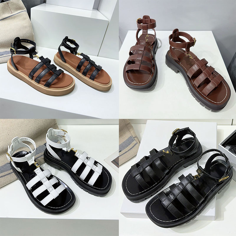 Italian designer flat GLADIATOR sandals hardware embellished VEGETAL TANNING Ankle strap open toe designer women Summer flats Sandals