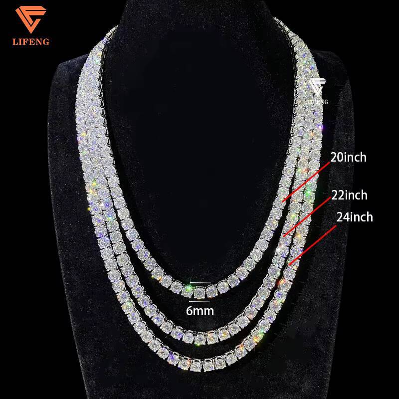 Custom Iced Out Hip Hop Jewelry 6mm VVS Moissanite Diamond Tennis Ball Chain Round Shape 925 Sterling Silver Tennis Necklace - view 4
