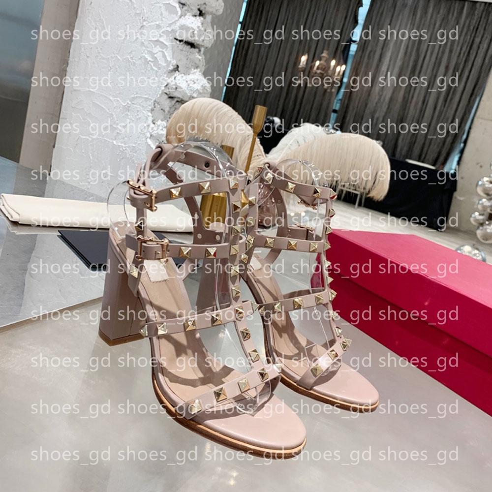 Multiple straps Embellished Chunky Heel Gladiator sandals buckle-fastening ankle strap leather sole women summer Holiday shoes Luxury Designers sandals 9.5cm