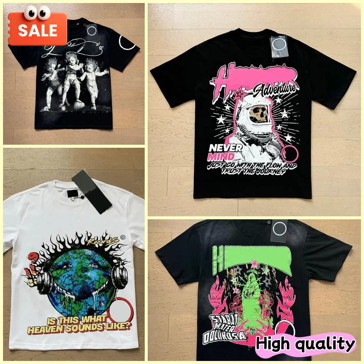 quality Hellly Starlys graphic shirt Mens short sleeve designer new womens wash street loose round neck casua High Street Trendl mens meng6522