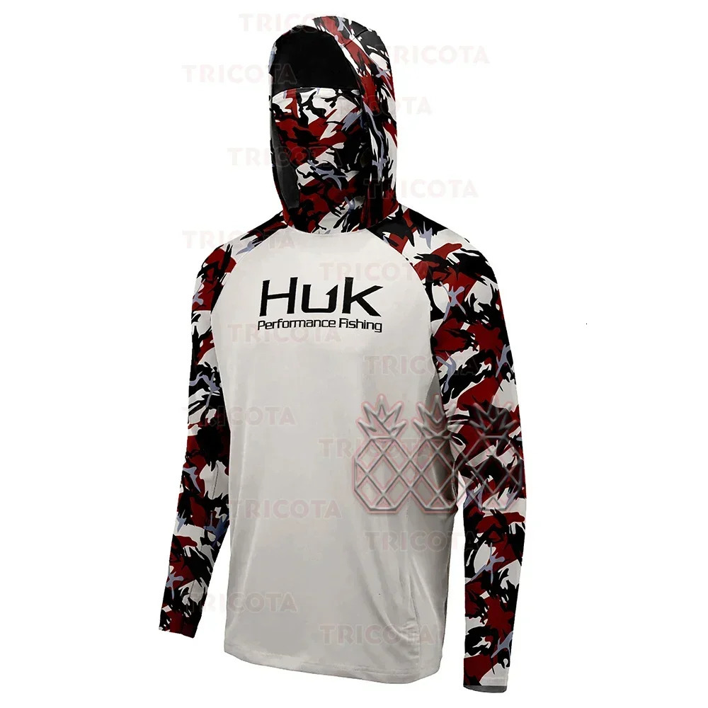 HUK UPF 50 Long Sleeve Hooded Face Cover Fishing Shirts Quick Dry Sweatshirts Breathable UV Protection Men Fishing Jerseys260107