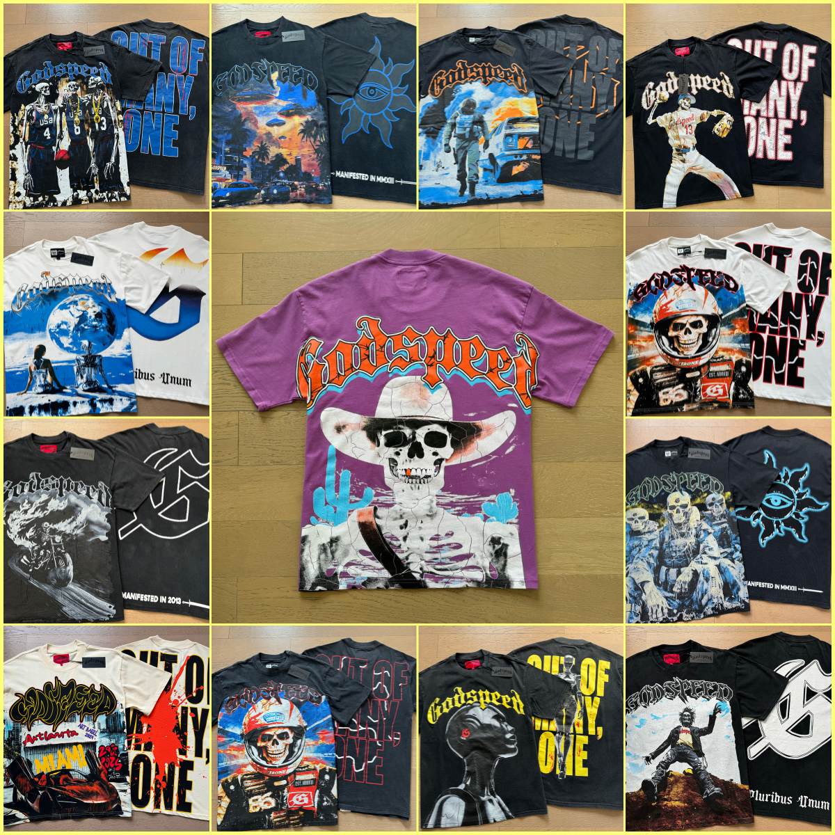 High quality God speed T shirt designer classic pattern T-shirt men's shirt retro hip-hop fabric cotton street printed retro washed tshirt street short sleeved shirt